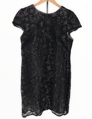 Suzi Chin for Maggy Boutique Black Sequin Swirl Cap Sleeve Cocktail Dress size 8