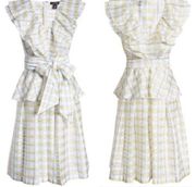 Nordstorm Halogen Atlantic Pacific Plaid Ruffle Bow Front Midi Dress Size Small