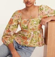 J. Crew Square Neck Zinnia Floral Peplum Top