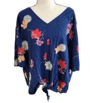 St. Johns Bay Size XXL Tied Waist Blue Floral Blouse