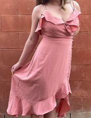 Pink Asymmetrical Low Cut Midi Dress