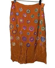 Floreat Arcansia Orange Sequin Beaded Midi Skirt Pencil Women's 10 Boho Circles