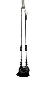 NWT Chico’s Raffia Pendant Necklace Black/White