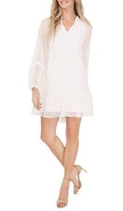 CeCe Clip Dot Ruffle Dress X-LARGE Ivory Tiered Balloon Sleeve Babydoll