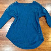 midnight blue studded ribbed sweater size large