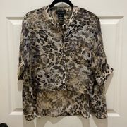 MM Couture By Miss Me Leopard Hi/Low Button Down Sheer Blouse