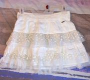 Frilled Layer Polka Dot Lace Linen Mini Skirt Women Size Small