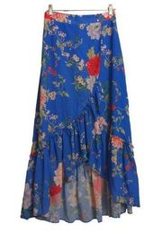 Yumi Kim Brazil Skirt Komodo Azure Blue Floral Wrap Button Closure S New