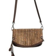 Queork New with Tags Flapper Real Cork Handbag, Roots with Brown Leather Trim