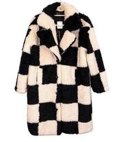 Blank NYC Women's Bold Move Checkerboard Sherpa Coat Black & White XS NWT