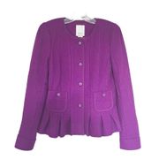 Anthropologie Elevenses Francie Wool Peplum Pleated Blazer Jacket Plum Size 8