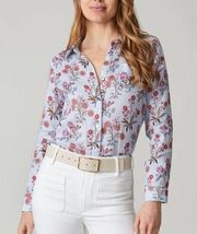 Spartina 449 Callie Linen Shirt Women's Size XS Button Front Floral Blue