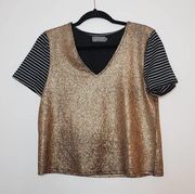 Indikah Gold & Black Funky Glitter Going Out Top NYE Size Small