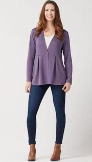 New D&Co Heavenly Jersey Long Sleeve One Button Cardigan Sweater Womens L Purple