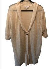 Exclusively Misook Ivory Crochet One Button Knit Cardigan 2X SS Tunic Length