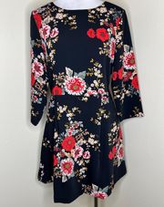 New York Fit & Flare Dress w Pockets 10 Black Red Floral Modern