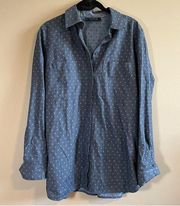 ✨ Lafayette 148 Women’s Blue Polka Dot Button Down Shirt Top Small