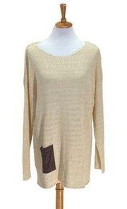 Soft Surroundings Patch Pocket Sweater Cream Size 1X Neutral Coastal Beach Boho