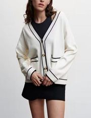 NWT Mango Contrast Trims Cardigan in White