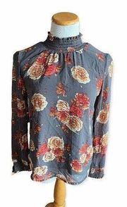 Womens Midnight Sky High Neck Floral Flowy Top - Sz S