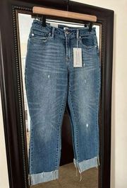 DEAR JOHN CUFFED Capri Distressed Light Denim Pants Size 26 NWT