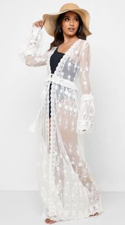 Longline Sheer Lace Beach Kimono