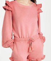 Paige Long Sleeve Panelo Sweatshirt in Faded Watermelon Size Large