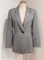 Women's Gray Blue Plaid 100% Wool Blazer Jacket Size 8P