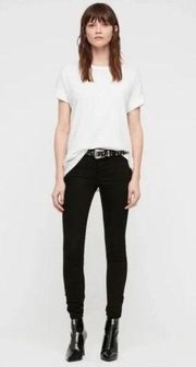 All Saints Womens Mast Skinny Jeans in Croc Black Low Rise Stretch Size 26