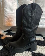 Platform Cowboy Boots Black