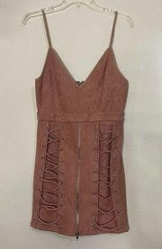 SEEK the label pink suede lace up zipper bodycon dress size Medium