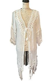 Roommates White Crochet Boho Duster Swim Cover Size X-Large