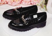 JONES NY New Chunky Black Loafers Gold Chain Design