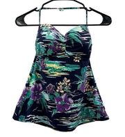 Tommy Bahama Navy Blue, Purple & Green Floral Print Halter Tie Swim Tankini Sz S