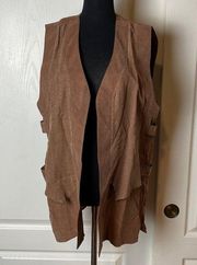 VTG BROWN SILK SLEEVELESS CARDIGAN LONG LINE VEST