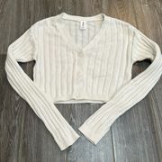 Women’s  white ribbed knit button up cropped cardigan sweater size XS EUC