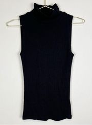 Hudson Black Ribbed Mock Neck Keyhole Cutout Tank Top Size Small