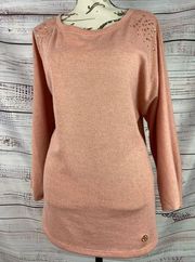 Adrienne Vittadini Metallic Embellished Sweater Women XL Soft Stretch Scoop Neck