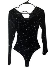 Wild fable Black Long Sleeve Velvet Celestial Stars Moons Backless Bodysuit Sml