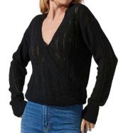 ASTR the Label Black Wrap Front Pointelle Sweater Large NWT