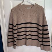 Magaschoni Sweater Women's Crew Neck Black Taupe Striped Pull Over Sz M