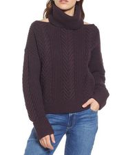 PAIGE Lorilee Wool Blend Turtleneck Sweater Women's Small Purple Cold Shoulder