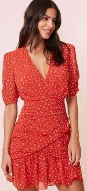 ASTR The Label Clarice Shirred Bottom Mini Dress in Red Ditsy Small Floral