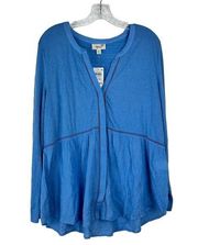 NWT Style & Co Womens Button Up V-Neck Long Sleeve Top Blouse Blue Size XL