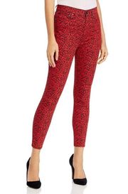 Alice + Olivia Good High-Rise Ankle Skinny Jeans in Mini Leopard Ruby/Black 27