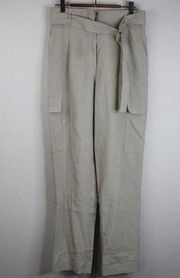 Lafayette 148 Pants Women 8 Paper Bag High Waist Belted Cargo Khaki Boho Preppy