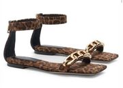 NEW Good American Ankle Strap Sandals Leopard Print
Square Toe Chunky Gold Chain