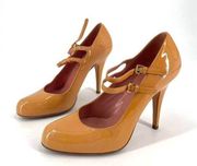 Mui Mui Women's Patent Leather Double Ankle Strap Heel Butterscotch Size 36.5