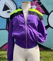 New Look Purple Black Neon Yellow Windbreaker Bomber Jacket US M