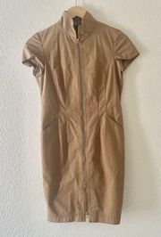 Lafayette 148 Short Sleeve Fitted Tan Dress Zip Front